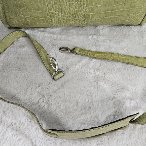 Franklin Covey Green Leather Croc Embossed Messenger Organizer Crossbody Tote - Picture 2 of 16